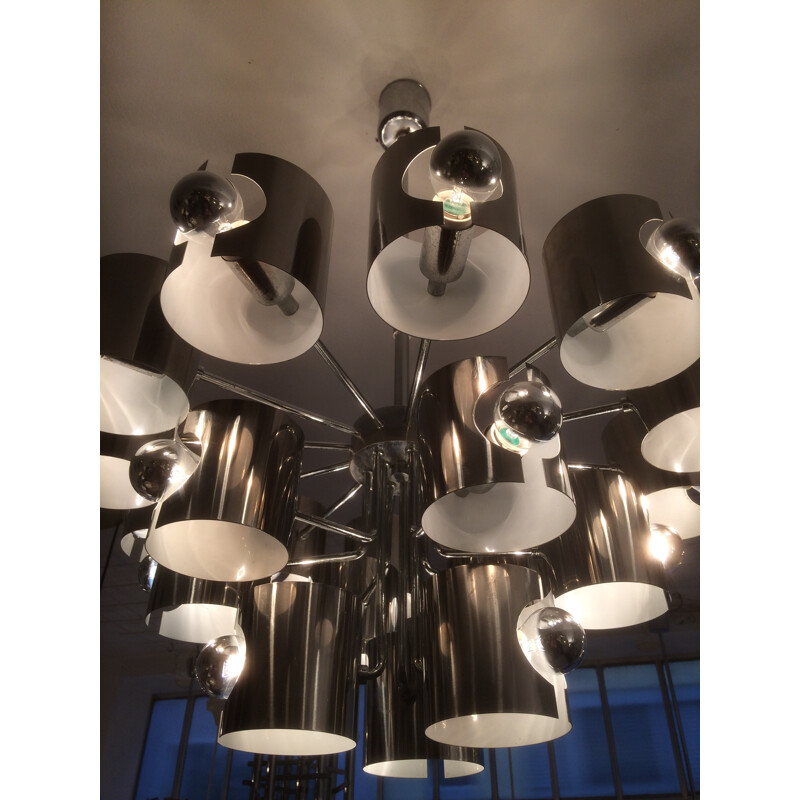 Big aluminium lamperti chandelier 21 lights - 1970s