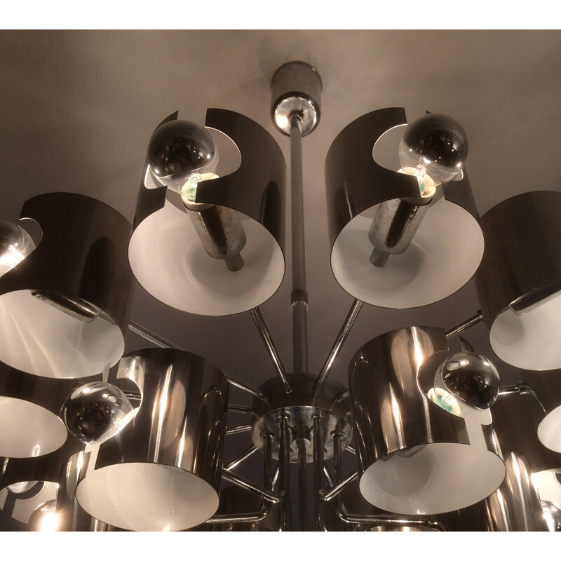 Big aluminium lamperti chandelier 21 lights - 1970s