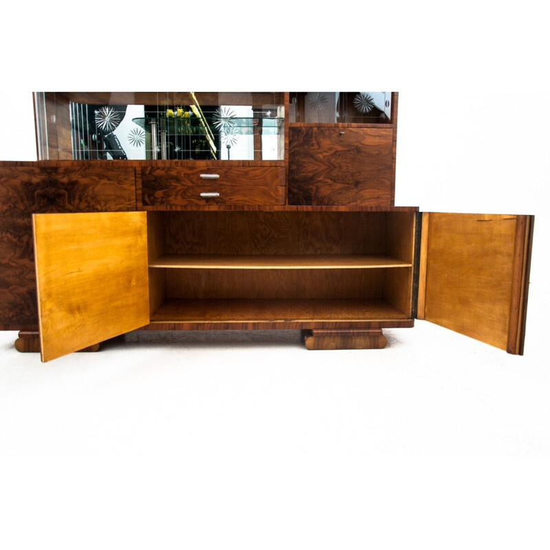 Vintage Art Deco nogueira highboard, Polónia Anos 30