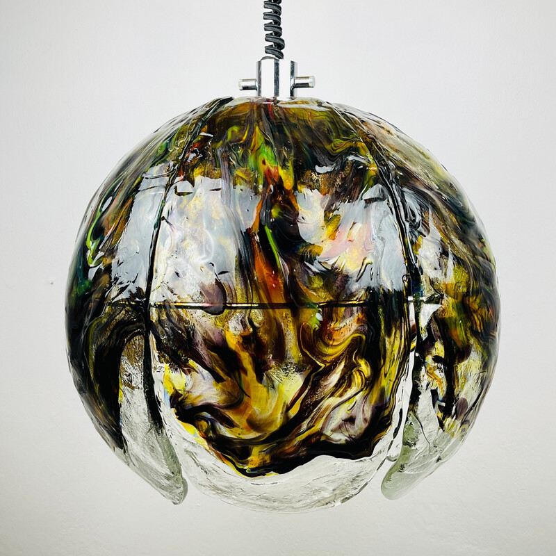 Lámpara colgante vintage de cristal de Murano por Mazzega, Italia 1970