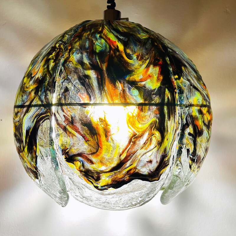 Suspension vintage en verre de Murano par Mazzega, Italie 1970