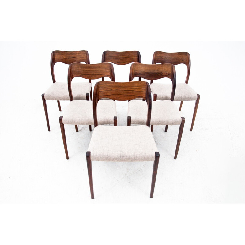 Set van 6 vintage rozenhouten stoelen van N. O. Møller, Denemarken 1960