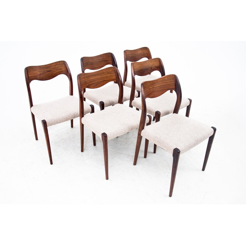Ensemble de 6 chaises vintage en palissandre par N. O. Møller, Danemark 1960