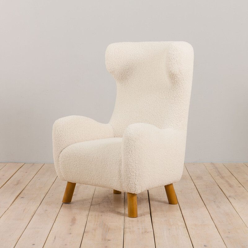Vintage-Sessel aus Bouclestoff und Eichenholz, Dänemark 1960er Jahre