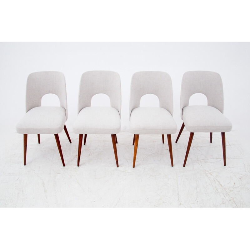 Ensemble de 4 chaises beiges vintage, République tchèque 1960