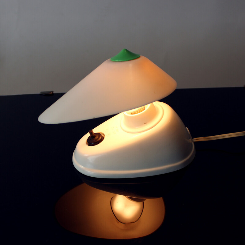 Vintage table lamp in white bakelite by Bauhaus Team, Czechoslovakia 1930s