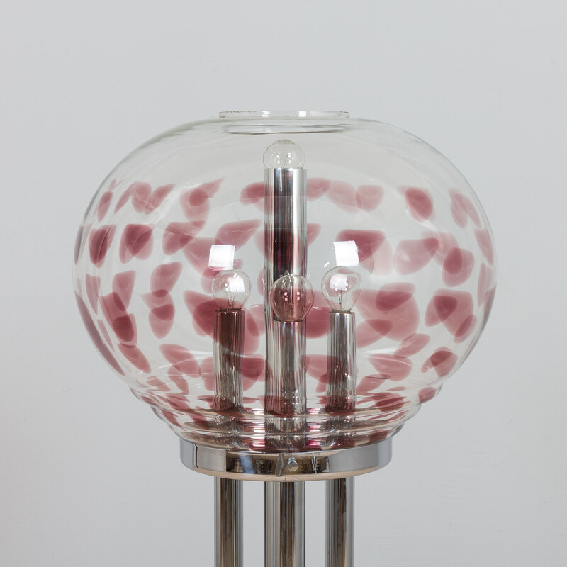 Lámpara de pie italiana vintage de cristal de Murano soplado a mano y cromo, años 70