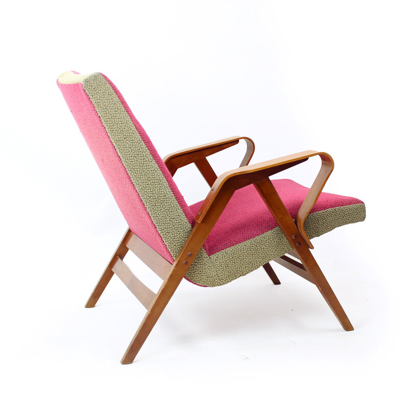 Fauteuil vintage en tissu rose et gris par Tatra, Tchécoslovaquie 1960