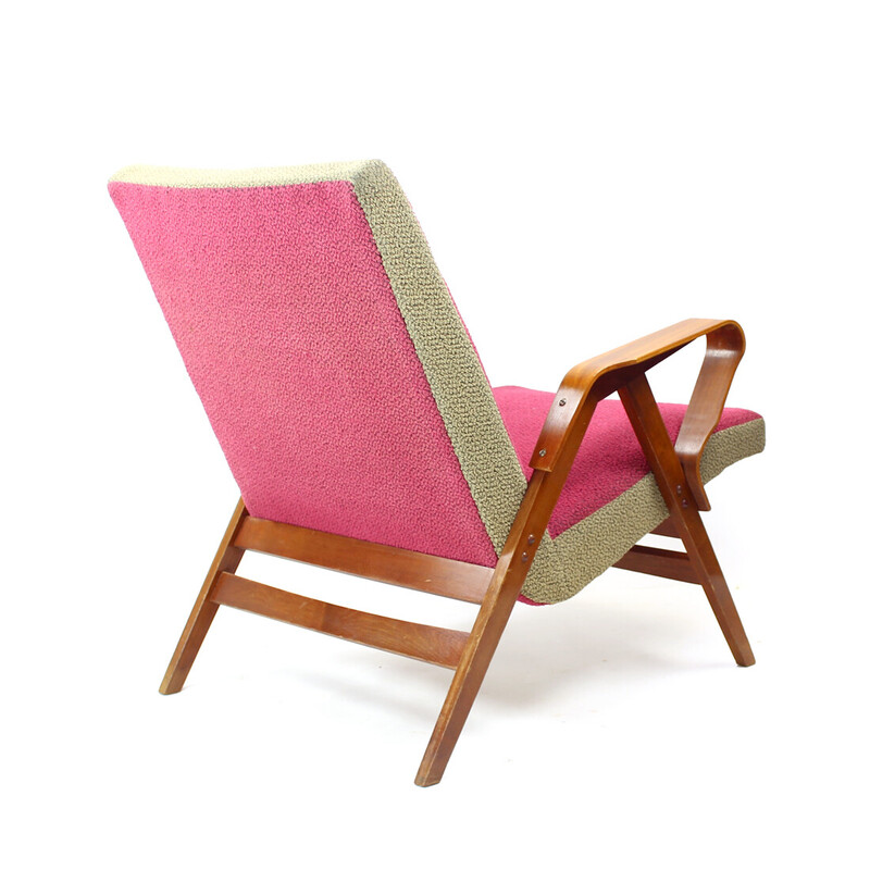 Mid century armchair in pink and gray fabric by Tatra, Czechoslovakia 1960s