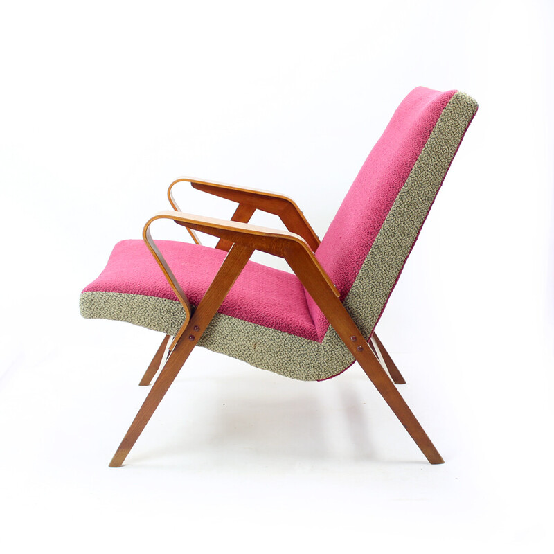 Mid century armchair in pink and gray fabric by Tatra, Czechoslovakia 1960s