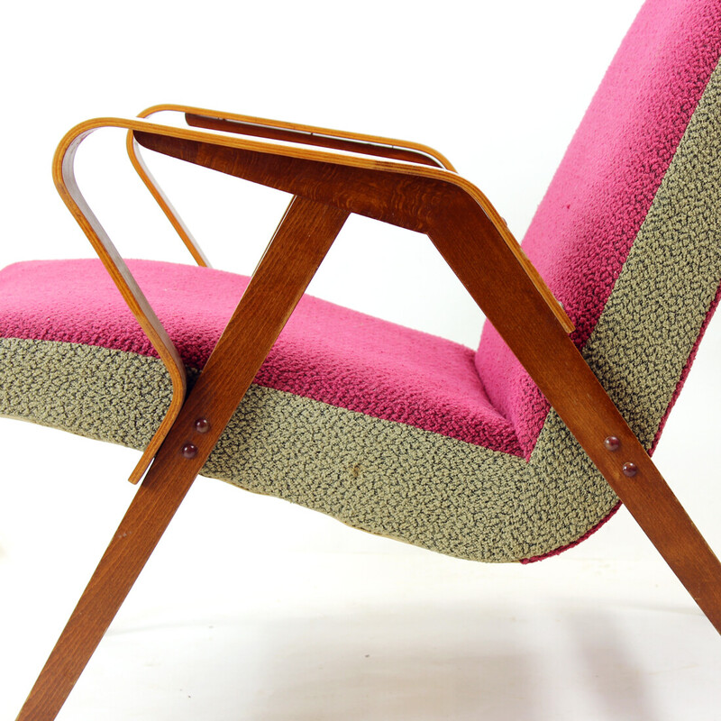 Mid century armchair in pink and gray fabric by Tatra, Czechoslovakia 1960s