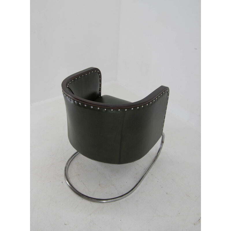 Vintage Bauhaus tubular armchair in green leather, 1920s