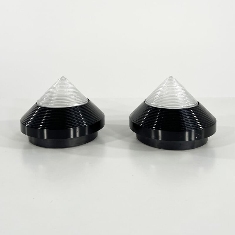 Pair of vintage black Pyramid wall lamps, 1980s