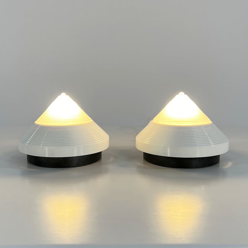 Pair of vintage white Pyramid wall lamps, 1980s