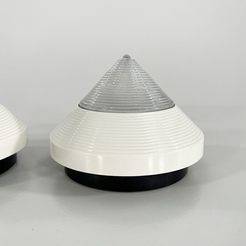 Pair of vintage white Pyramid wall lamps, 1980s