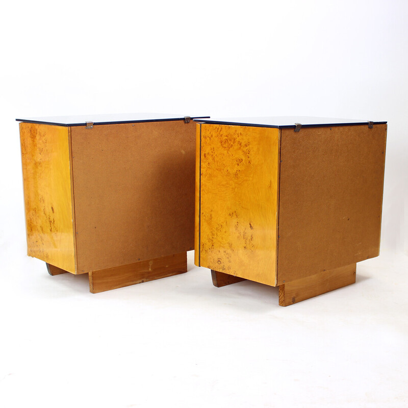 Pair of vintage night stands in wood and glass, Czechoslovakia 1940s
