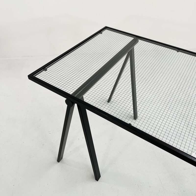 Vintage Trestle steel and glass desk by Rodney Kinsman for Bieffeplast, 1980s