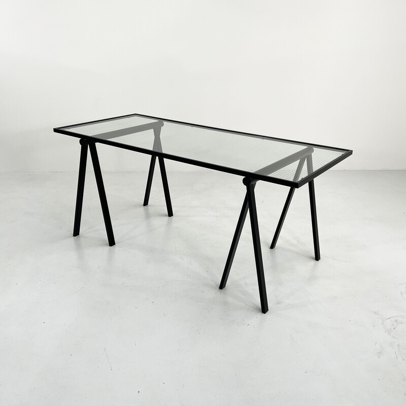 Vintage Trestle steel and glass desk by Rodney Kinsman for Bieffeplast, 1980s