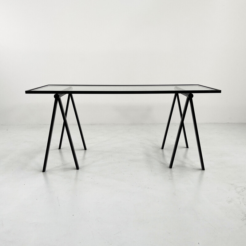 Vintage Trestle steel and glass desk by Rodney Kinsman for Bieffeplast, 1980s