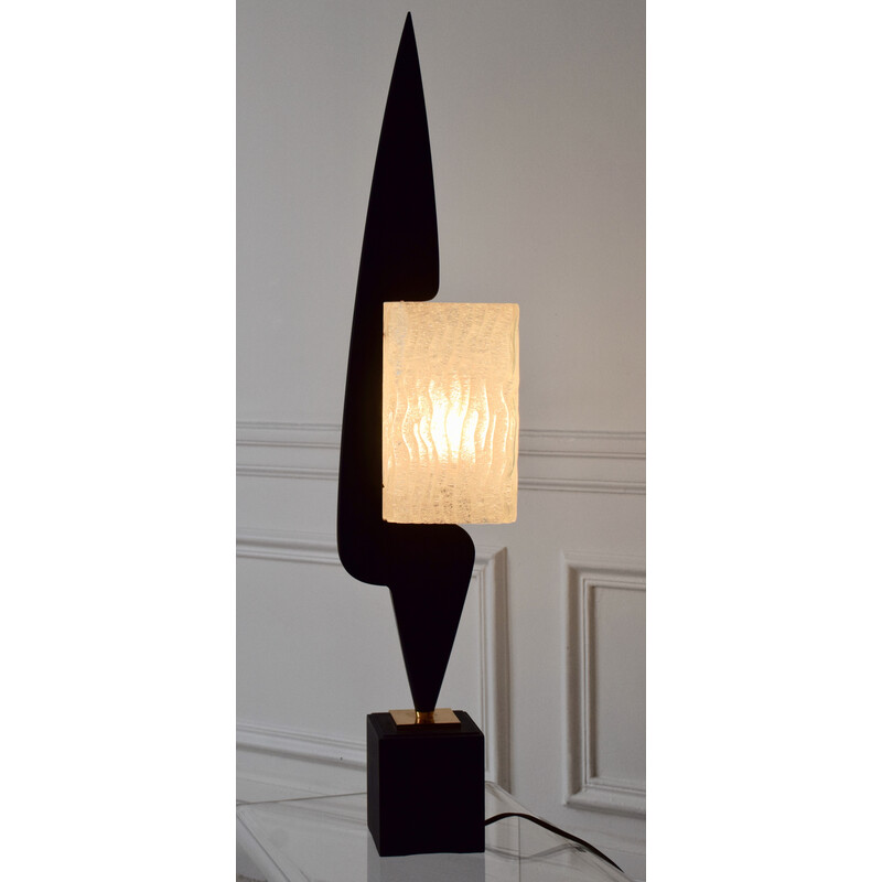 Vintage wood and glass lamp for Arlus, France 1950