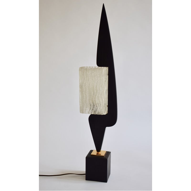 Vintage wood and glass lamp for Arlus, France 1950