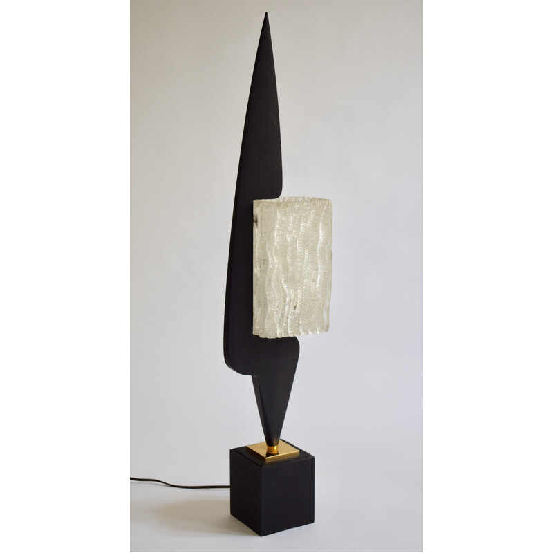 Vintage wood and glass lamp for Arlus, France 1950