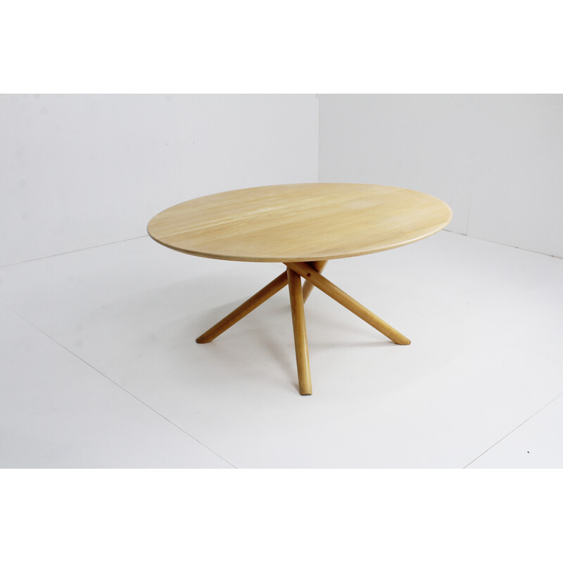 Vintage oval coffee table in solid beech, 1970