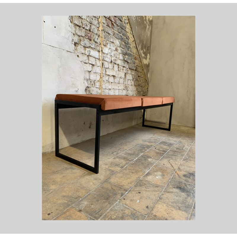 Vintage bench in brick velvet, 1960-1970