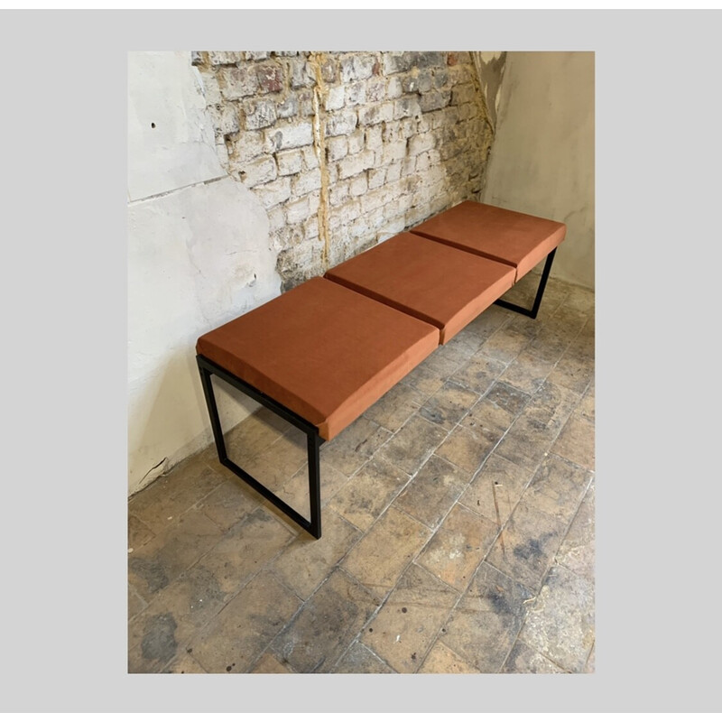 Vintage bench in brick velvet, 1960-1970