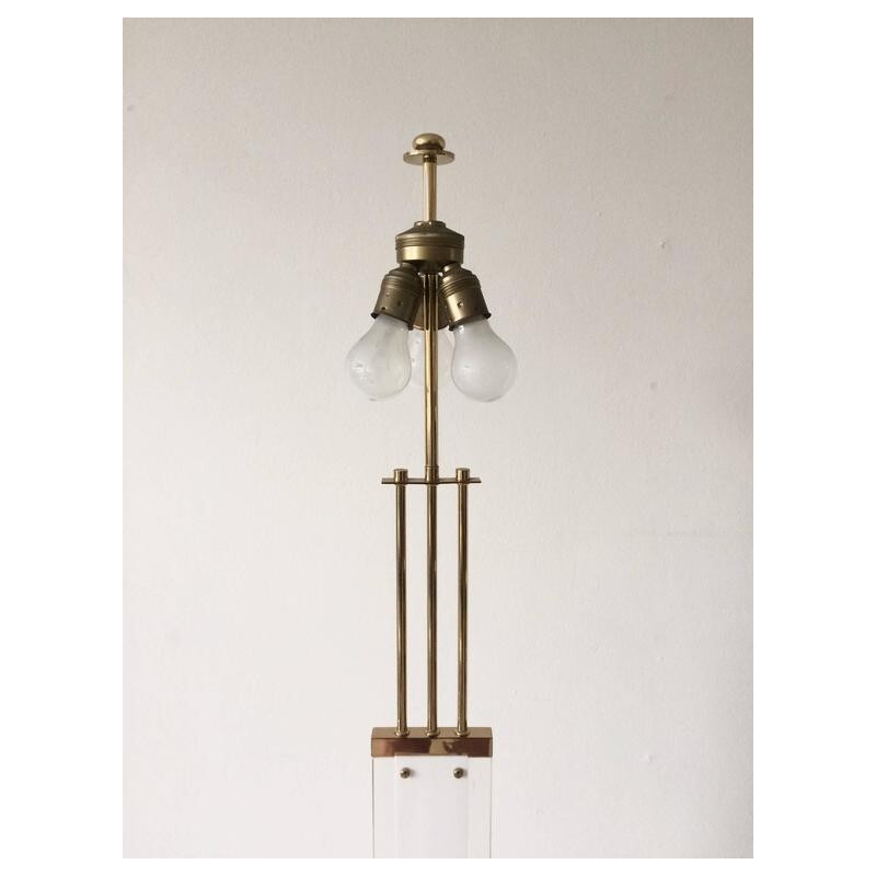 Lampada da terra vintage in ottone con paralume, 1970