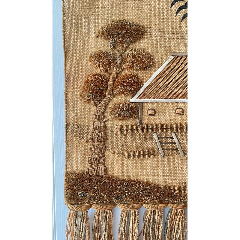 Vintage decorative jute tapestry, 1970