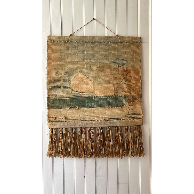 Vintage decorative jute tapestry, 1970