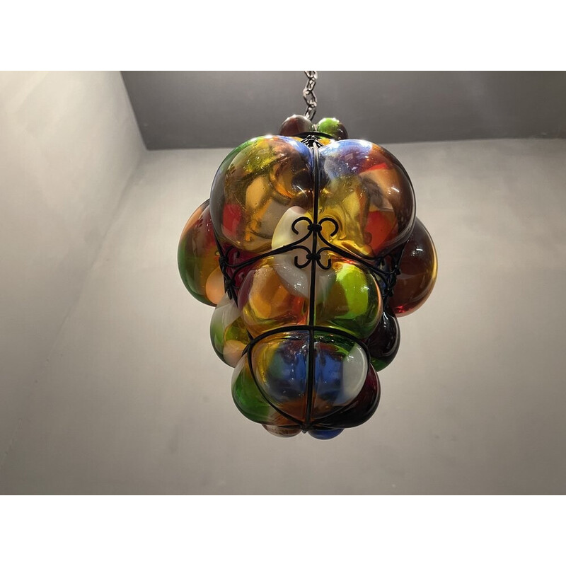 Vintage Murano glas en smeedijzeren hanglamp, 1950