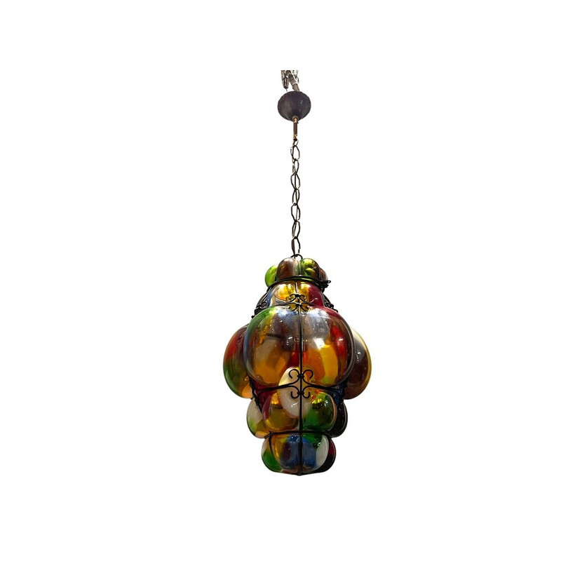 Vintage Murano glas en smeedijzeren hanglamp, 1950