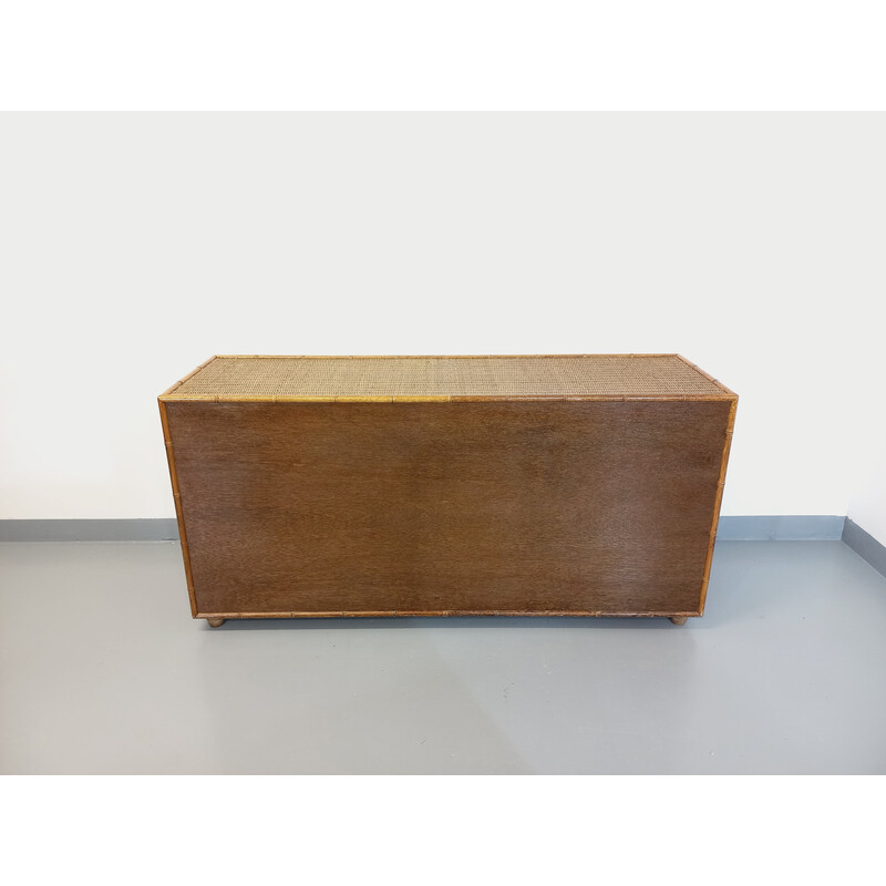 Vintage bamboo and woven rattan sideboard, 1970