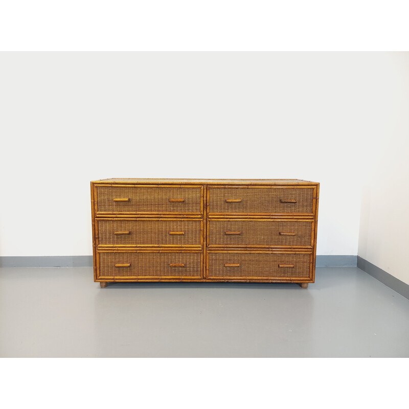 Vintage bamboo and woven rattan sideboard, 1970