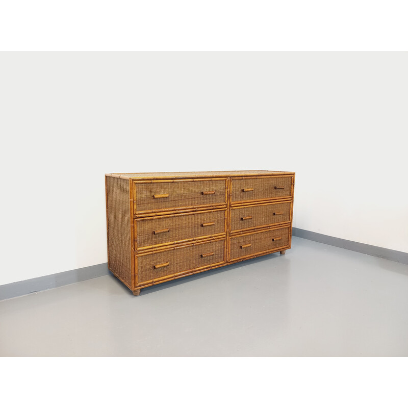 Vintage bamboo and woven rattan sideboard, 1970