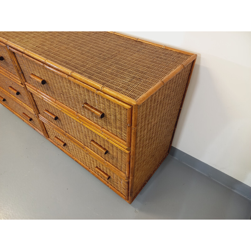 Vintage bamboo and woven rattan sideboard, 1970