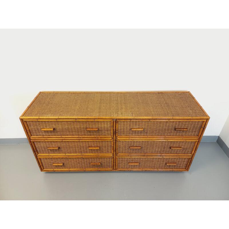 Vintage bamboo and woven rattan sideboard, 1970