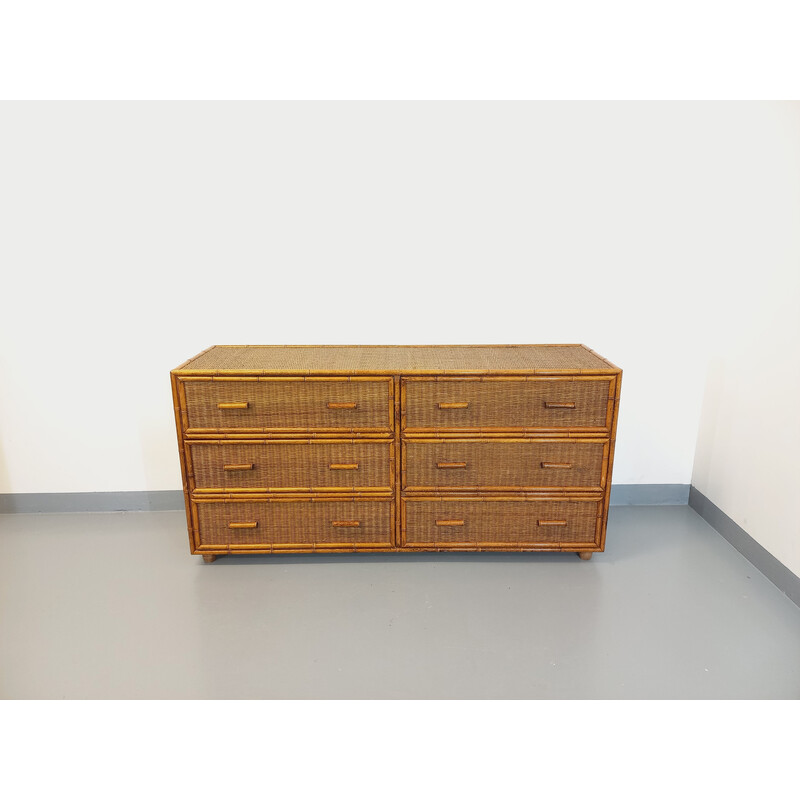 Vintage bamboo and woven rattan sideboard, 1970