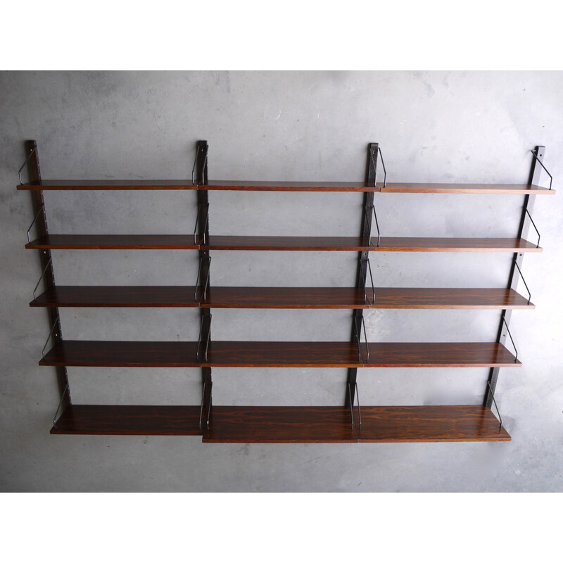 Vintage rosewood modular wall shelving unit shelves by Poul Cadovius, 1960s