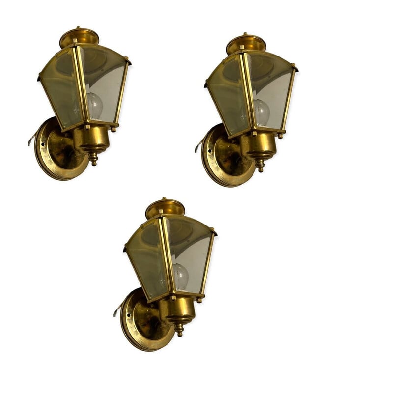 Set of 3 vintage Italian brass wall lamps, 1970s