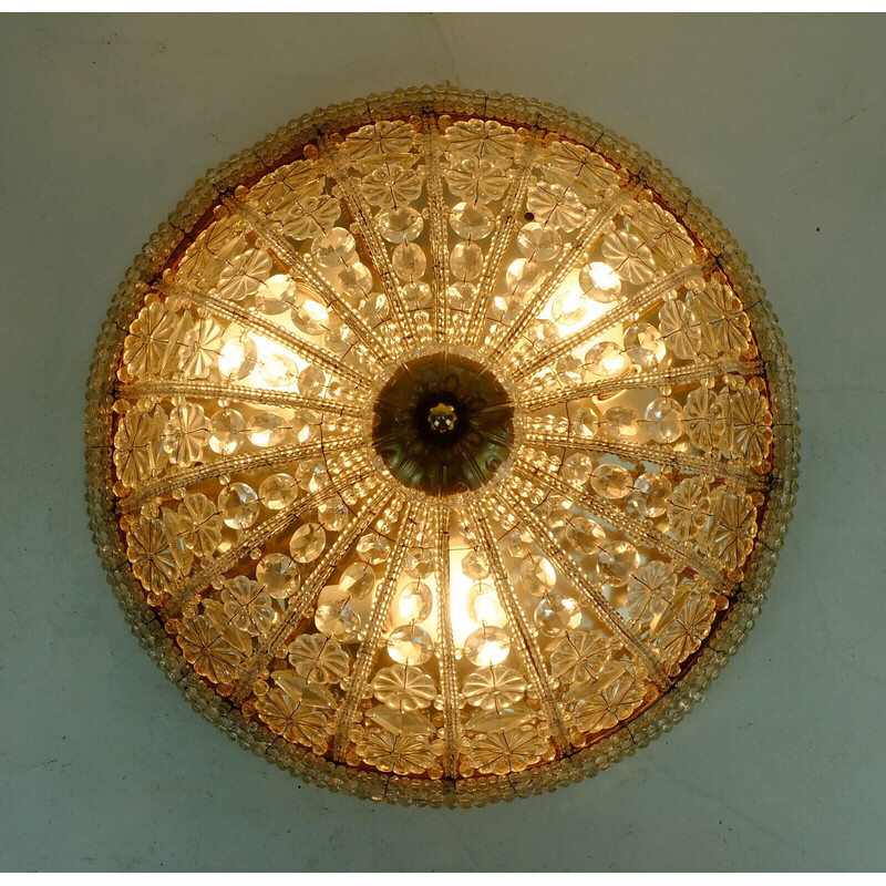 Vintage ceiling lamp in glass crystals and blossoms, 1960s