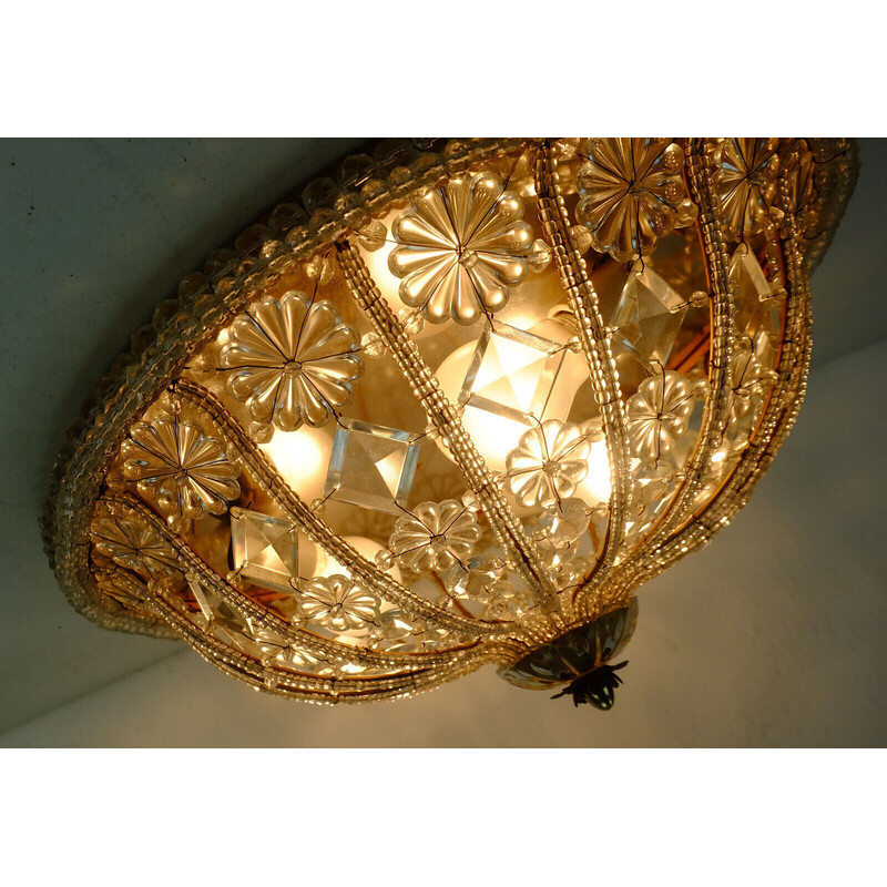 Vintage ceiling lamp in glass crystals and blossoms, 1960s