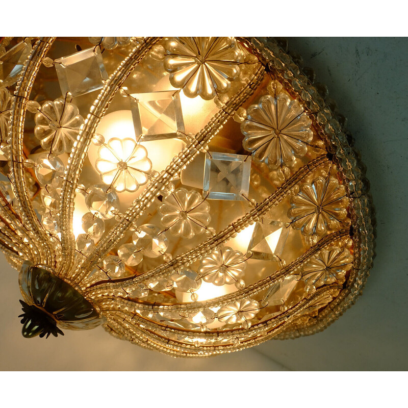 Vintage ceiling lamp in glass crystals and blossoms, 1960s