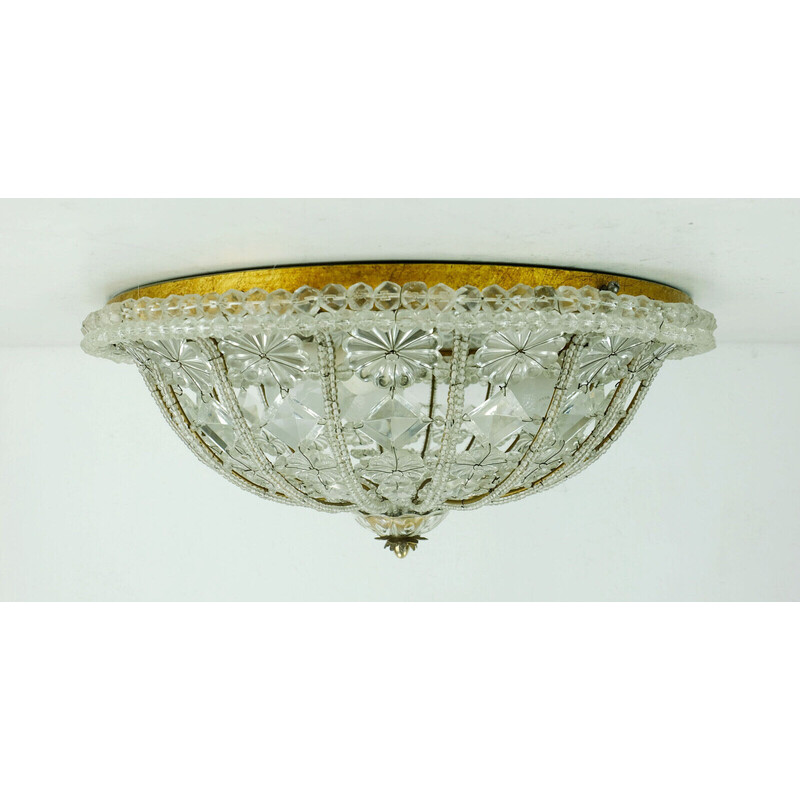 Vintage ceiling lamp in glass crystals and blossoms, 1960s