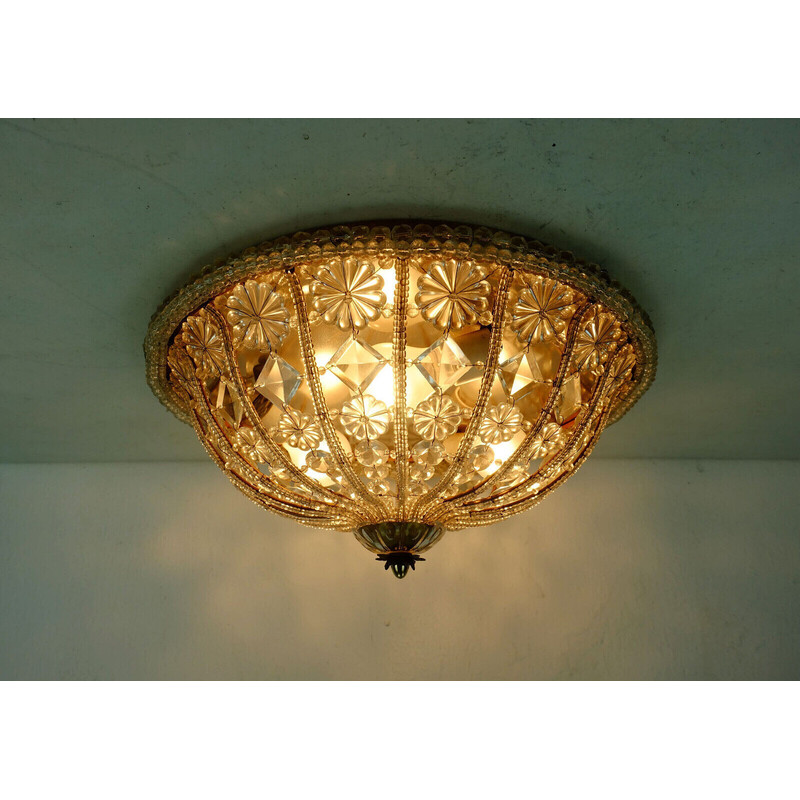 Vintage ceiling lamp in glass crystals and blossoms, 1960s