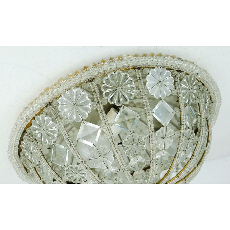 Vintage ceiling lamp in glass crystals and blossoms, 1960s