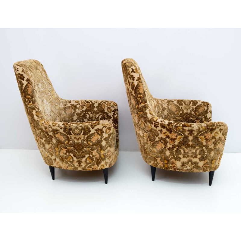 Pair of mid-century Italian curved armchairs with upholstery, 1950s
