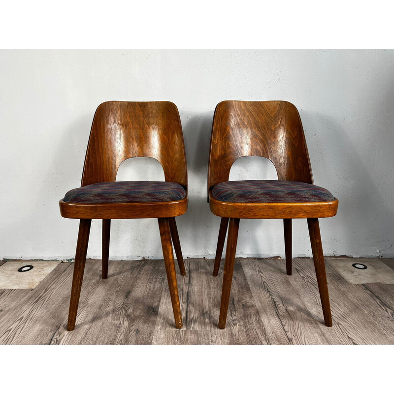 Set of 4 vintage walnut chairs model 515 by Oswald Haerdtl for Ton, 1960